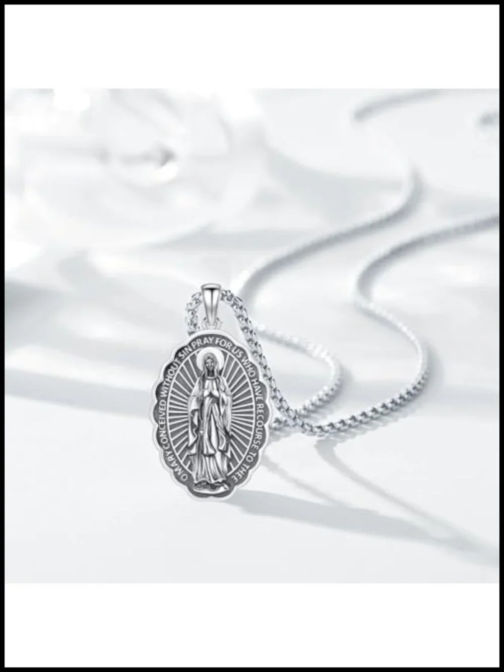 Miraculous Medal Necklace 925 Sterling Silver Virgin Mary Pendant Catholic